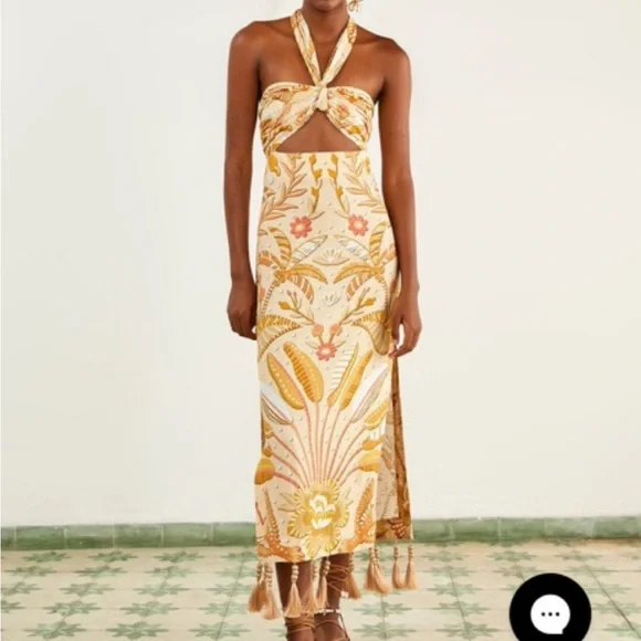 FARM Rio Floral Midi Dress - Yellow and Brown - Picture 1 of 3